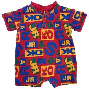Vintage Baby Graphic Letter Print Romper Primary Colors 90s Baby